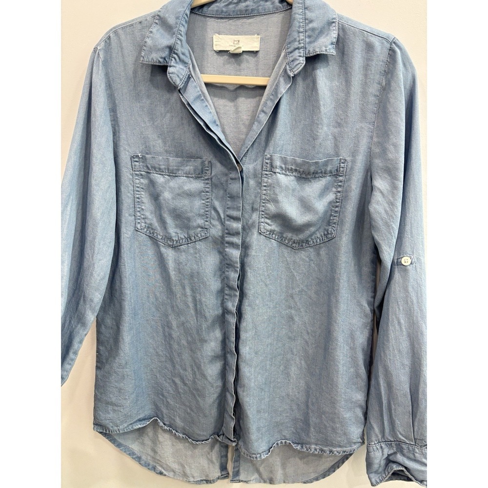 Thread & Supply 100% Tencel Chambray Shirt S Button Up Soft Denim Blue Top Slit - Picture 6 of 10